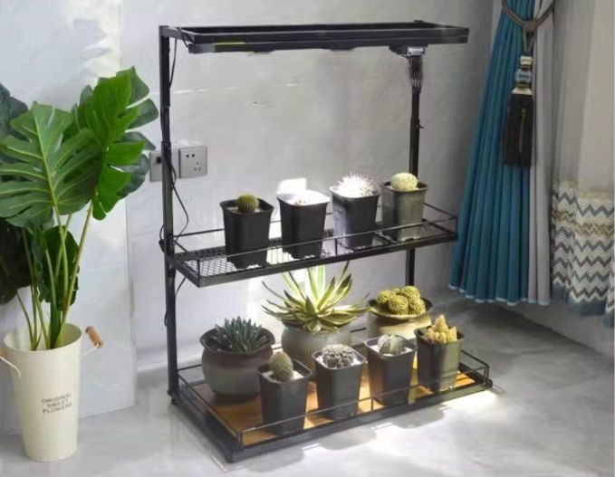 根付き棚 挂補光灯 架二段 屋内 バルコニー多肉植物棚 植物配置置き物棚