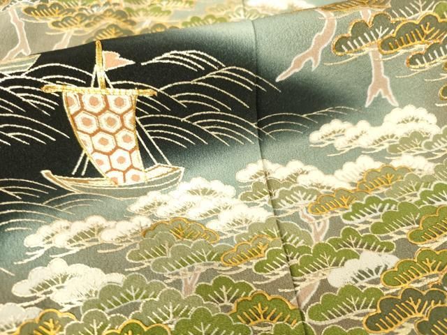 平和屋着物□豪華黒留袖 駒刺繍 浜松文 暈し染め 金彩 正絹 逸品