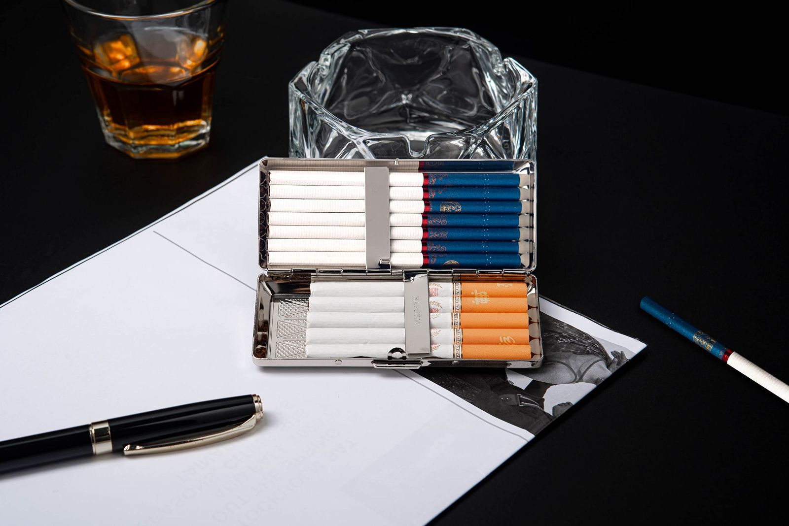 新着商品】(Silver) 金属製のシガレットケースには、100mmの