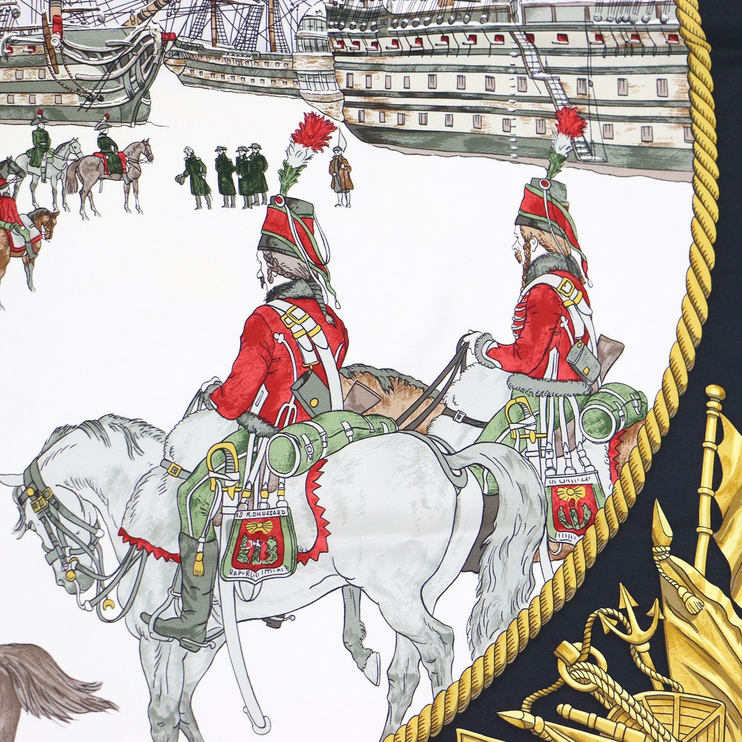 HERMES エルメス カレ90 海ト騎兵隊 シルク スカーフ / MARINE ET
