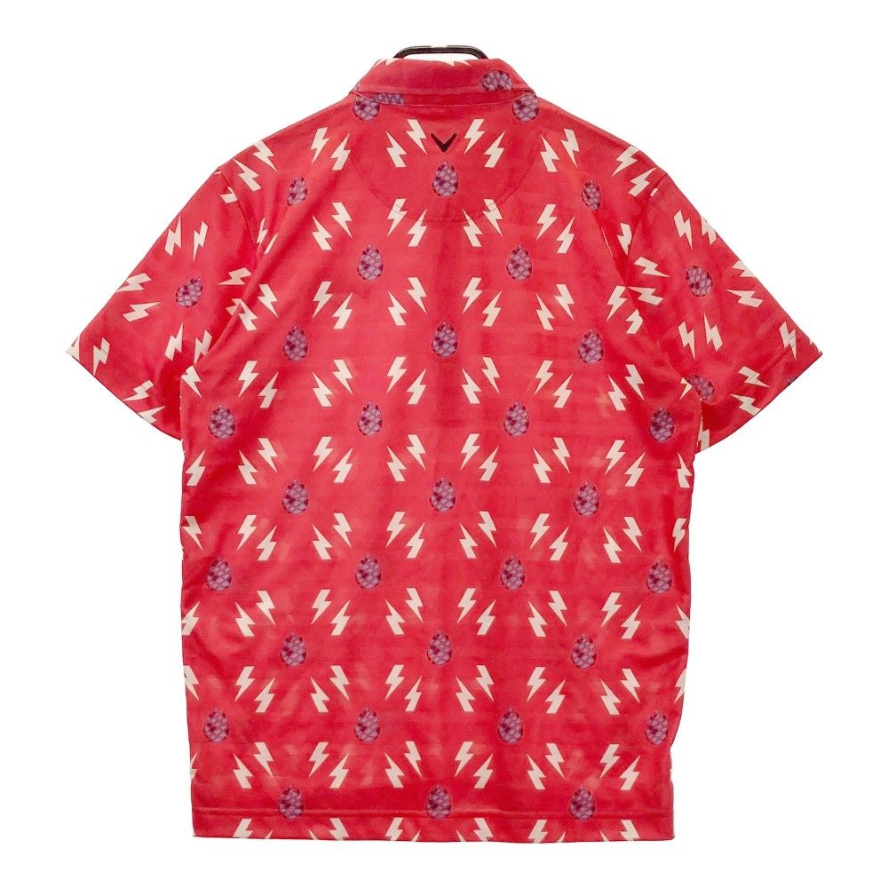 サイズ：L CALLAWAY キャロウェイ 半袖ポロシャツ 総柄 レッド系