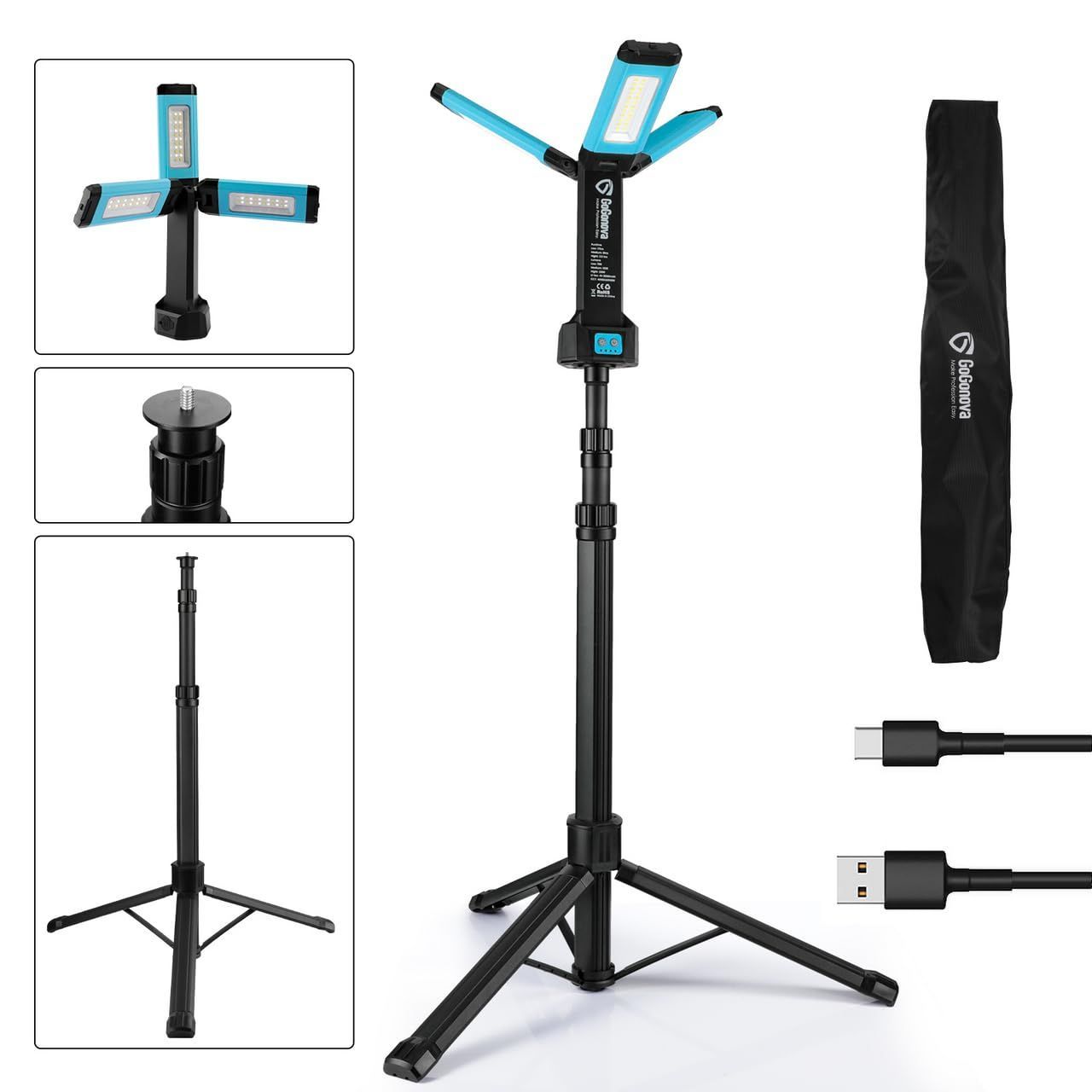 GoGonova17時間 LED投光器 大容量8000mAh USB充電式 700|1200|2200lm屋外投光器 ワークライト 作業灯 4000|6500K 野外照明|作業|工事|キャンプライト|駐車場灯|集魚灯 防災 緊急 地震対策 夜間工事 夜釣り