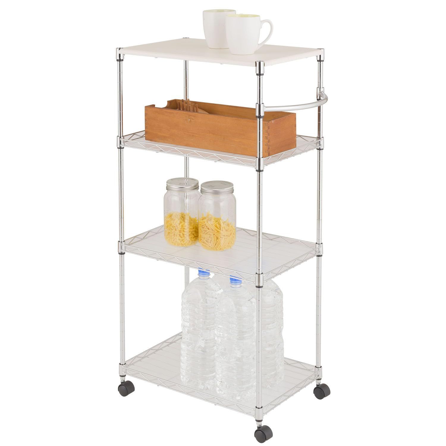 【人気商品】耐荷重120kg 隙間収納 幅30×奥行45×高さ91.5cm スリム EP453090-4 4段 木製天板 作業台 幅30cm 白 ランドリー収納 ホワイト キッチンワゴン ハンドルとキャスター付きで移動らくらく ワゴン 専用シート付き ドウシシ