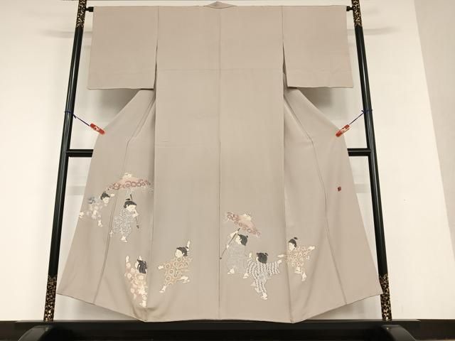 平和屋着物●十日町友禅作家 関口遼一 色留訪問着 童子 正絹 AAAU8459zg