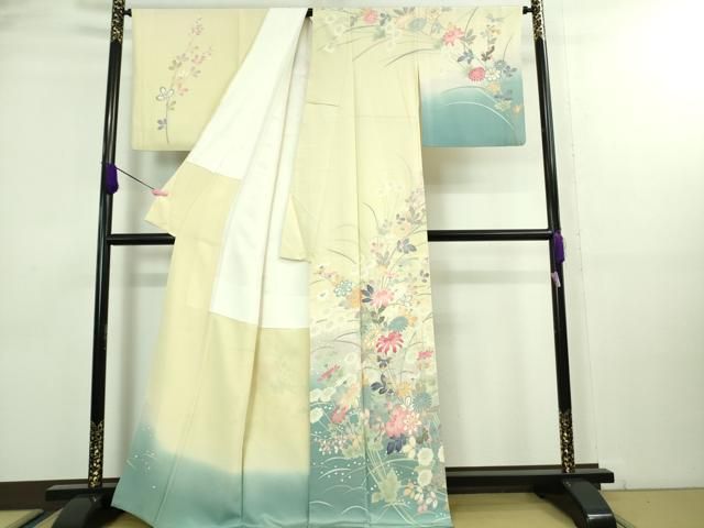 平和屋本店□極上 本加賀友禅作家 茶谷孝志 訪問着 枝花文 暈し染め 砥