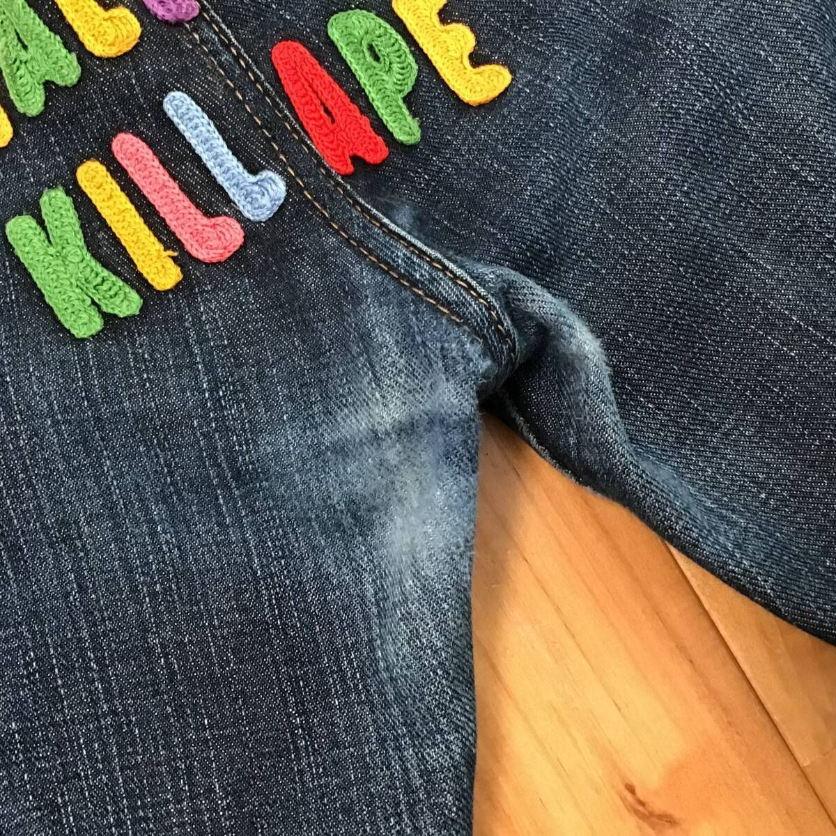 APE チャンピオン刺繍 デニム パンツ S BAPE エイプ 10DP16