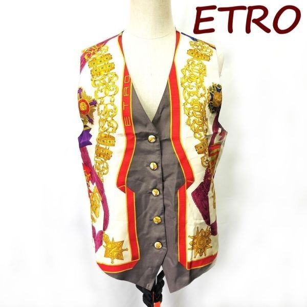 ETRO/エトロ★シルク?ジレ/ベスト【Women's size  -FREE/白系エスニック柄】ノースリーブ/Tops/silk/Vest/jacket◆cBH400 #BUZZBERG