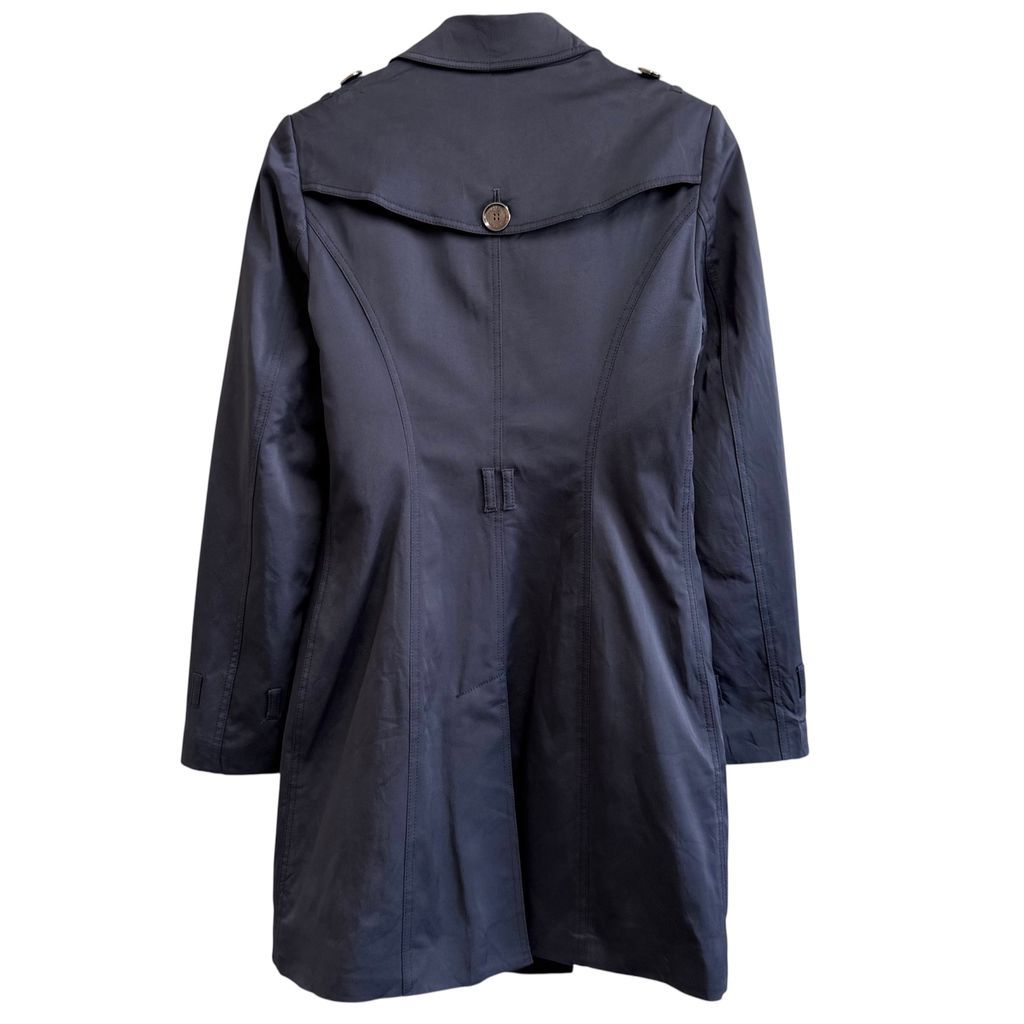 レディース BURBERRY LONDON バーバリーロンドン ダブルブレスト トレンチコート ベルト無し 裏地チェック柄 ポケット付き 紺 ネイビー Sサイズ No.H401