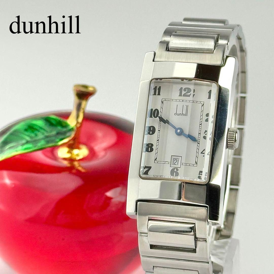 ダンヒル 3面カットガラス デイト 青い針 新品電池 レディース 腕時計  