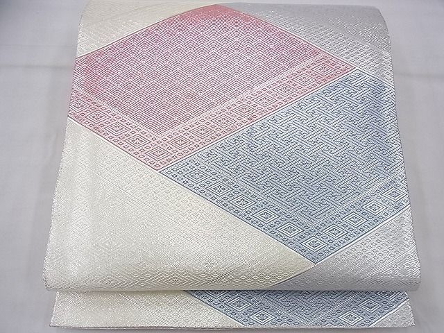 平和屋着物◎佐賀錦 全通柄袋帯 菱文 銀糸 逸品 BAAF5794fk