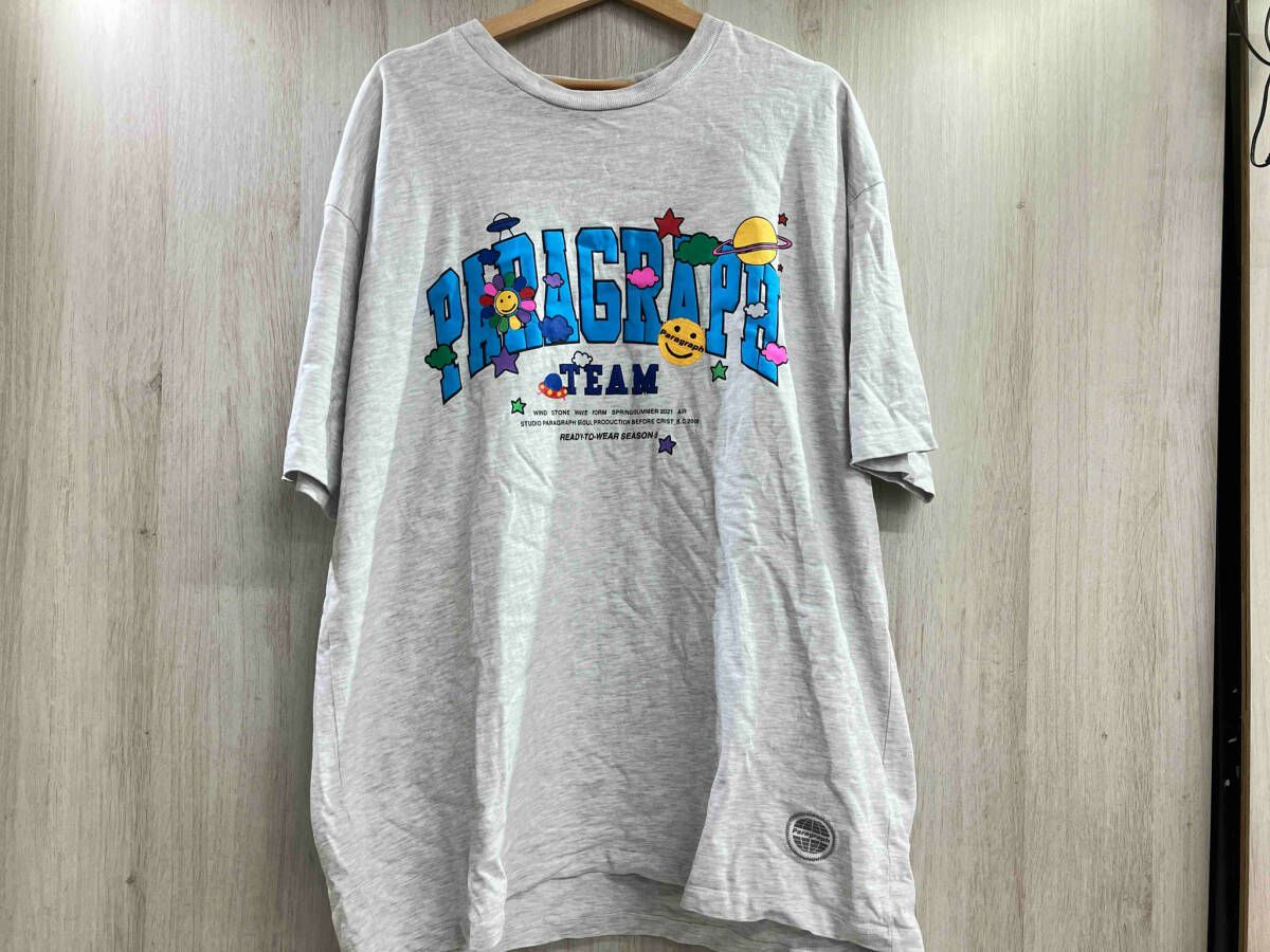 夏 PARAGRAPH パラグラフ 半袖Tシャツ プリントT スマイル ロゴ  グレー
