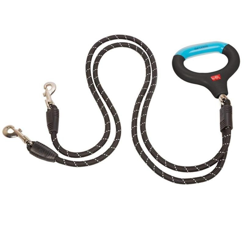 wigzi LLC デュアルドギー 2頭 リード 中型犬用 大型犬用 ジェルリーシュ 衝撃吸収 夜間も安心 リフレクトコード 絡まりにくい 回転カン 長さ 約137cm ブラック