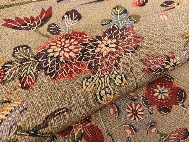 平和屋着物●上質な小紋　型染め　草木染　草花尽くし　鬼しぼ縮緬　正絹　逸品　BAAU0174gt 平和屋着物○上質な小紋 型染め 草木染 草花尽くし 鬼しぼ縮緬 正絹