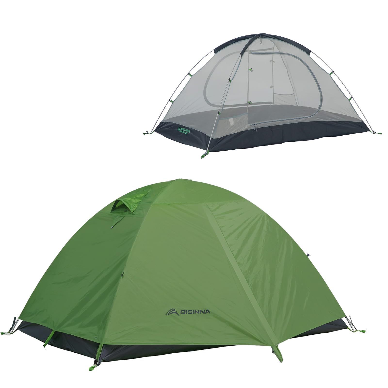 在庫処分 コンパクト収納 メッシュインナー アルミポール SBSジッパー キャンプ キャンプ 通気 耐水圧3000mm 自立式 初心者向け 登山 アウトドア 超軽量2.16kg 二重層 防災 2人用 テント BISINNA