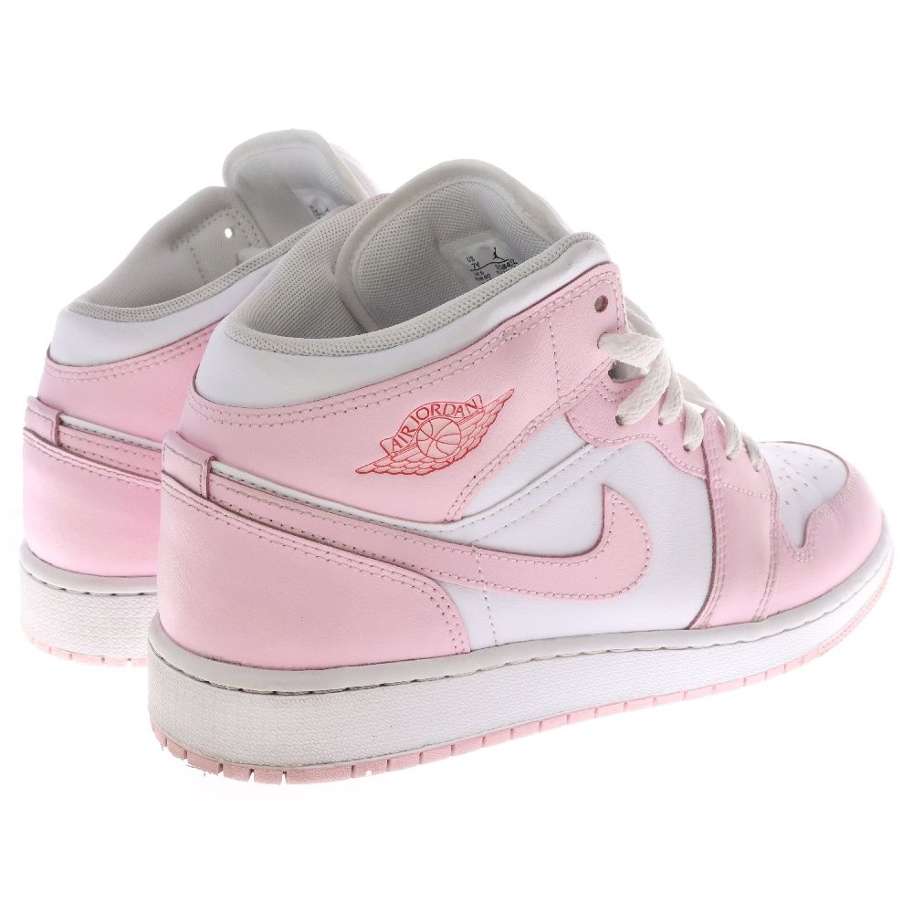 満足度保証！NIKE (ナイキ) GS AIR JORDAN 1 MID Pink Foam エアジョーダン 1 ピンクフォーム ミッドカットスニーカー ホワイト/ピンク US7Y/25cm DQ8423-608 脱げにくい