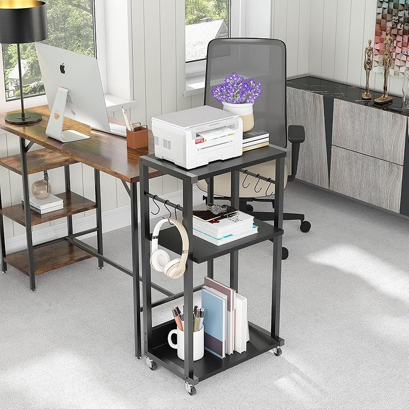 YMYNYモバイルプリンタスタンド 3段プリンタテーブル 木製ラック