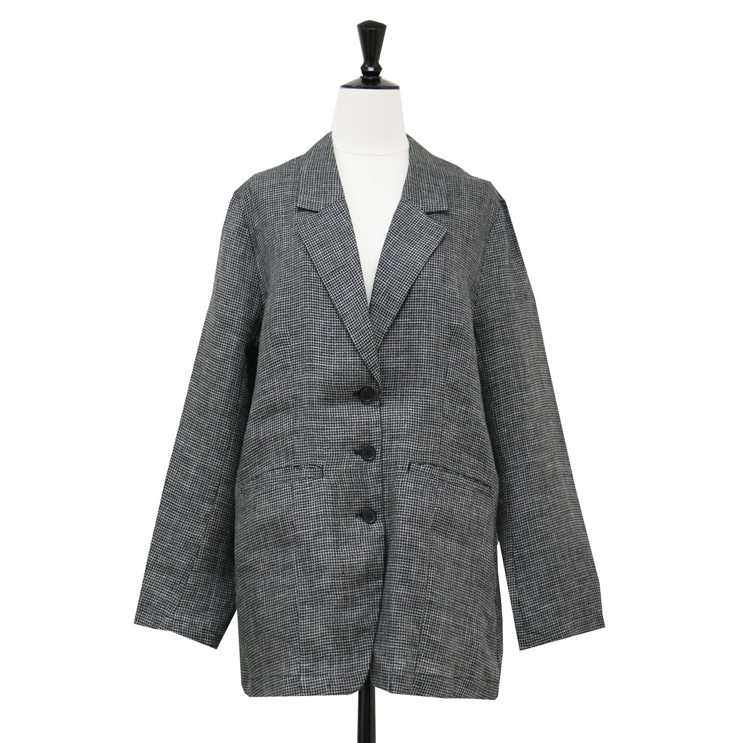 fig London - fig London フィグロンドン ジャケット グレー ブラック サイズ:FREE / アンクル リネン ジャケット / uncle LINEN jacket / テーラードジャケット シングル 千鳥柄 / アウター ブレザー 上着 羽織り【レディース】【中古】 fig London フィグロンドン ジャケット グレー ブラック サイズ:FREE