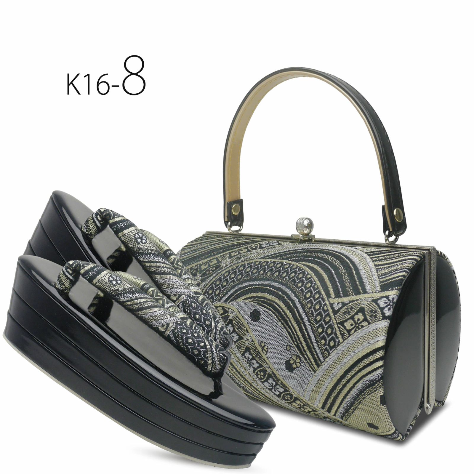 モノトーン 草履バッグセット 7 cmヒール 芯 草履 選べる 18タイプ ホワイト ゴールド 黒 シルバー 振袖 フリーサイズ M L 相当 桜高いヒール 卒業袴 袴 kzouribag 16