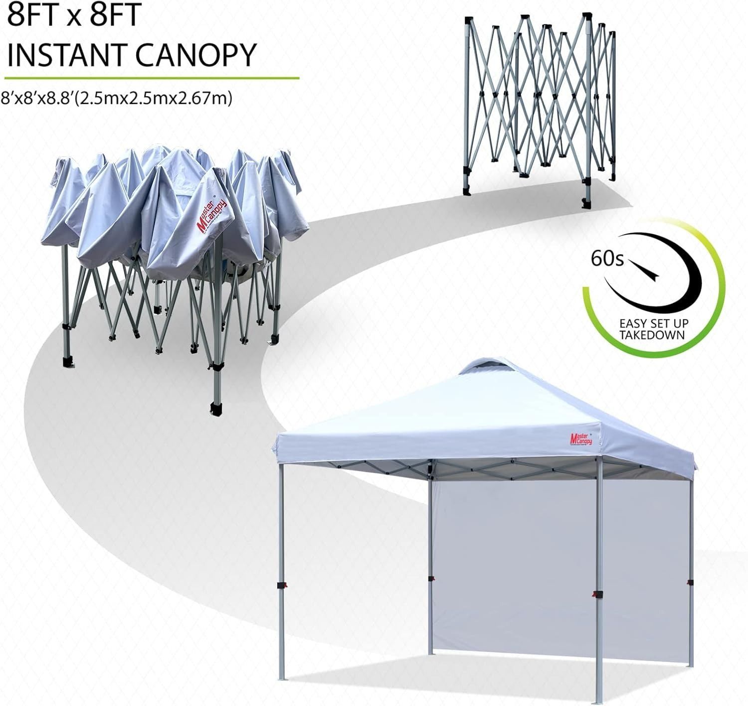 マスターキャノピー（MASTERCANOPY）ワンタッチタープテント サイドシート一枚セット 2M/2.5M/3M 三段階調節 スチールフレーム  風抜けベンチレーションサンシェード（キャスターバッグ ペグ ロープ ウェイトバッグ付き）（2.5M,白） - メルカリ