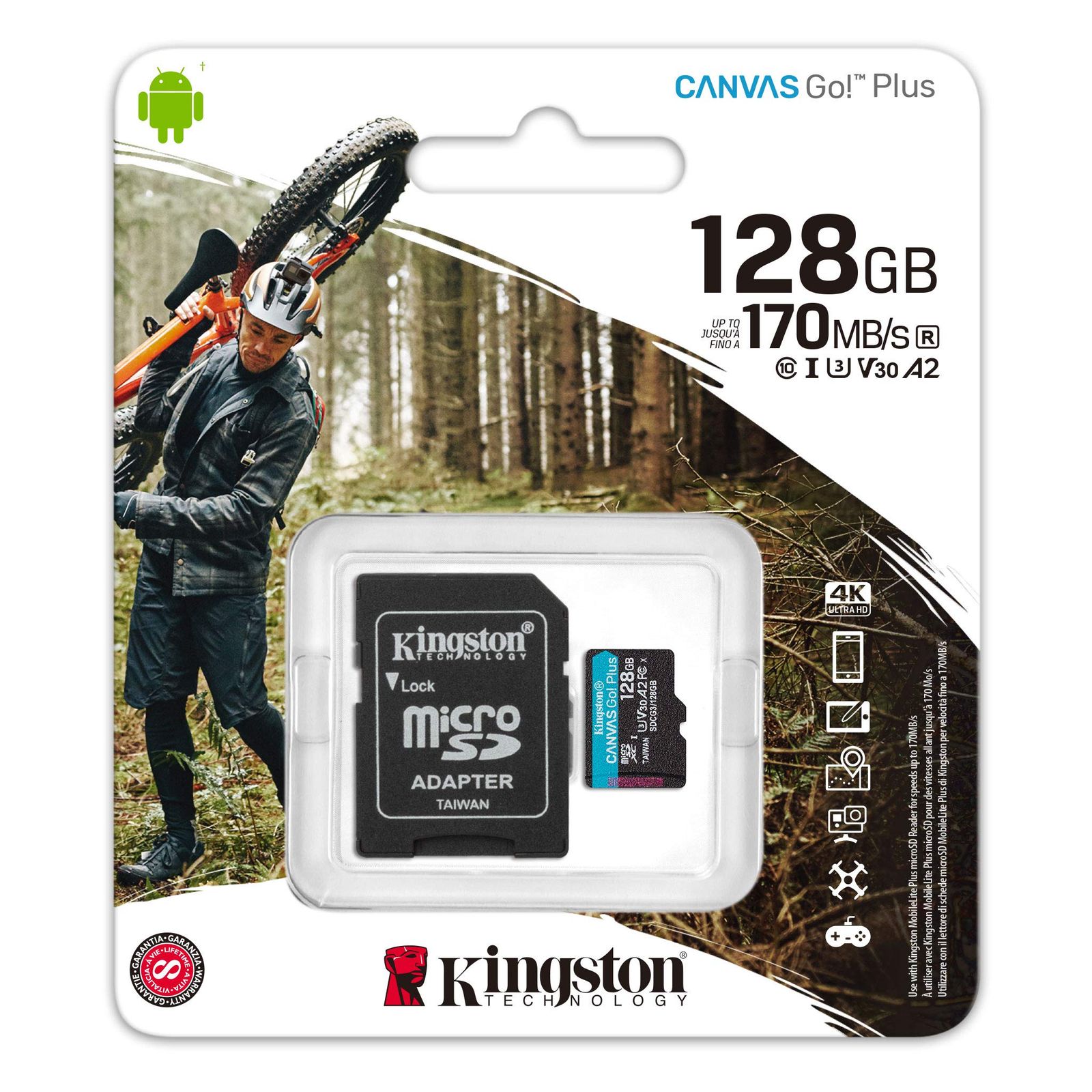 Kingston 128GB microSDXC Canvas Go Plus 170MB/s 読み取り UHS-I C10 U3 V30 A2/A1 メモリーカード + アダプター (SDCG3/128GBCR) 