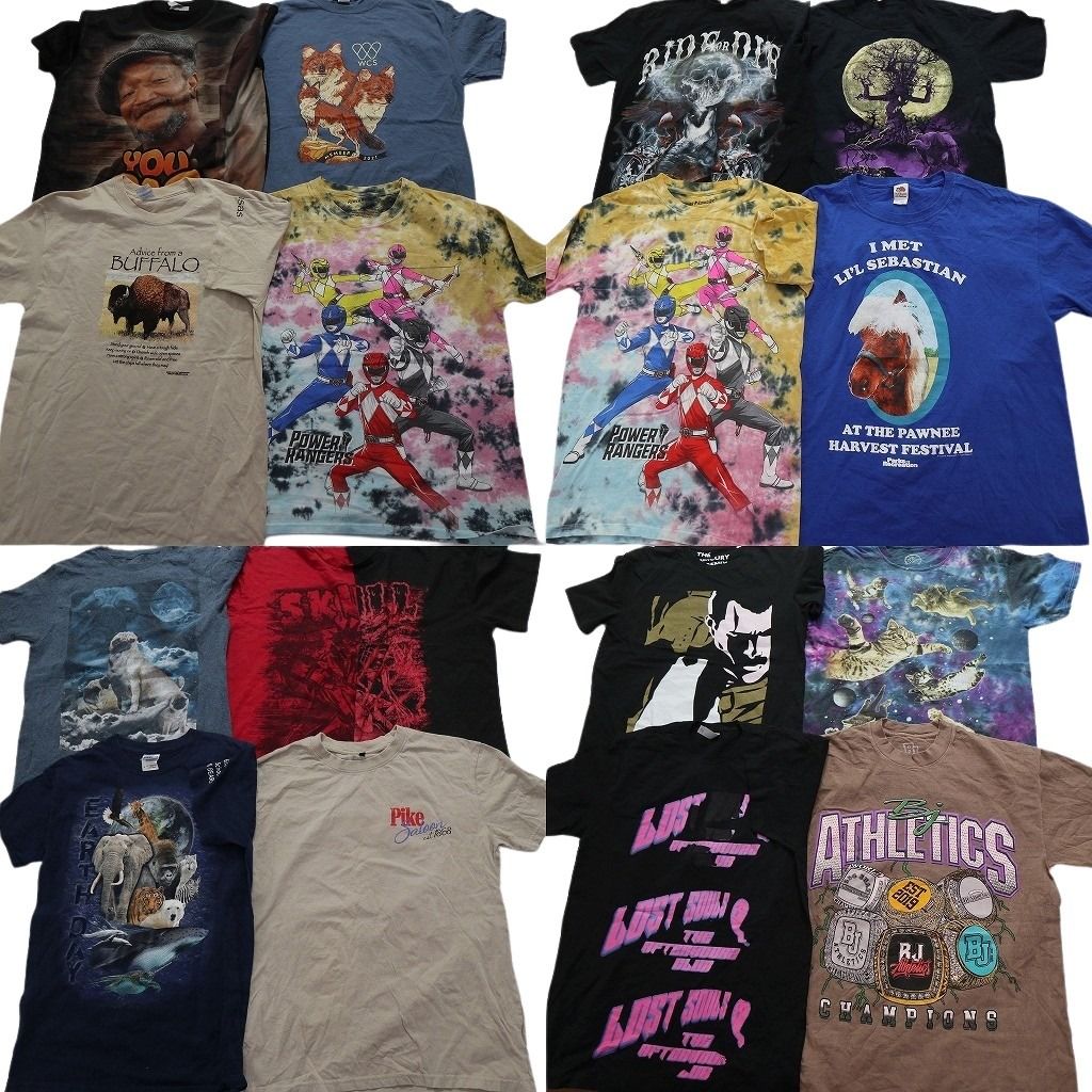 古着卸 まとめ売り 大判プリント 半袖Tシャツ 16枚セット (メンズ S /M /L ) 人物 レンジャー 戦隊シリーズ アニマル 中古 古着 MY0107