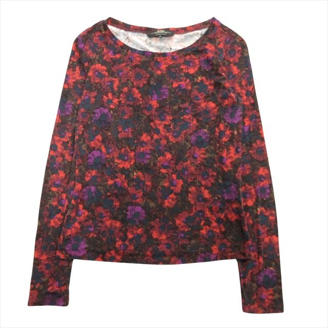 マックスマーラ ウィークエンドライン MAX MARA WEEKEND LINE フラワープリント ロング Tシャツ カットソー ストレッチ 長袖 花柄 S 赤 レッド×マルチ レディース