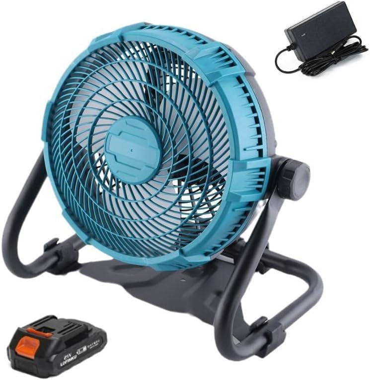 携帯扇風機 卓上扇風機 12インチ充電式 キャンプ アウトドア扇風機 マキタ18Vバッテリー対応 ポータブル充電式ファン 風量調節 手持ち?卓上?吊り下げ三用 ACアダプタ付 小型 静音 釣り 野営 登山 防災 バッテリー*1個 充電器 kkkxyl