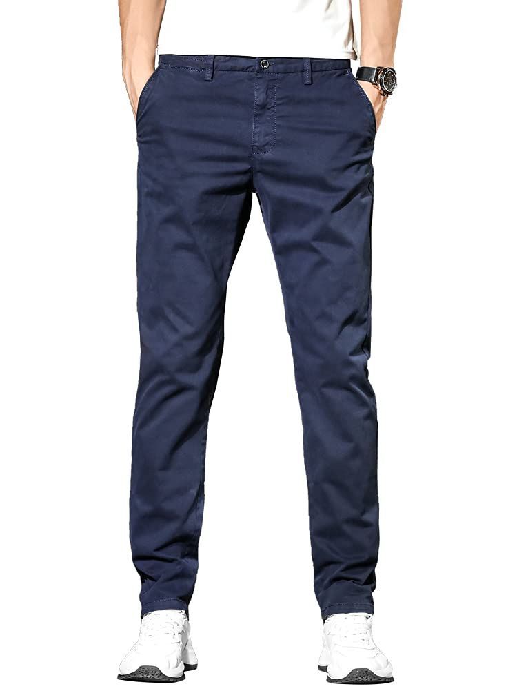 Color:ネイビーブルー_Size:33 [Maioule] パンツ メンズ カジュアル チノパン ストレッチ スウェットズボン チノパン ワークパンツ ストレッチ ロングパンツ 細身デザイン 大きいサイズ カジュアル スキニー カラーパンツ 春 夏 秋 冬