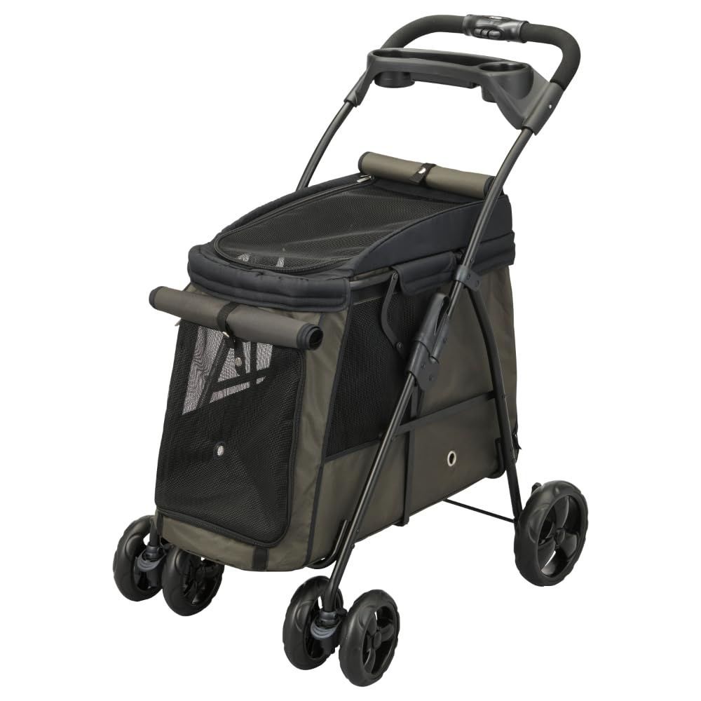 人気商品 中型犬用 モスグリーン ペット用カート わんわんカート 乗り降りラクラク 通気性 ドリンクホルダー付き ジェックス 耐荷重25kg以下 犬用