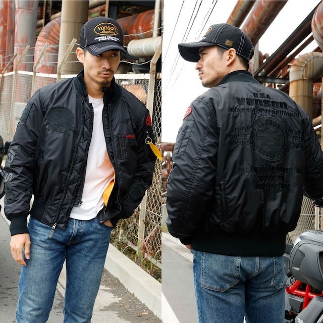 VANSON バンソン VS23108W MA-1 ジャケット ブラック/ブラック 2XL 