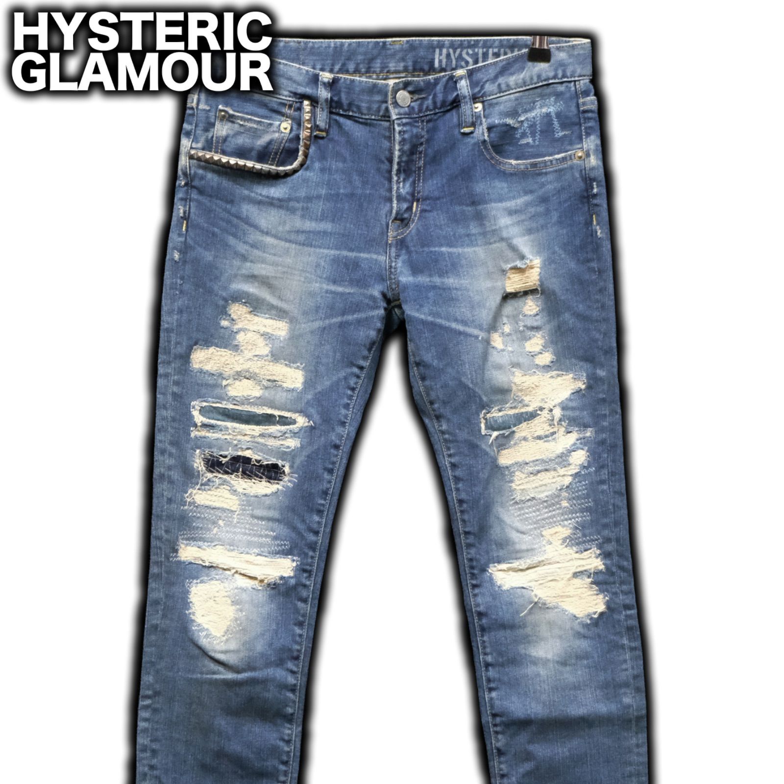 HYSTERIC GLAMOUR ストレッチ スタッズデニム クラッシュ