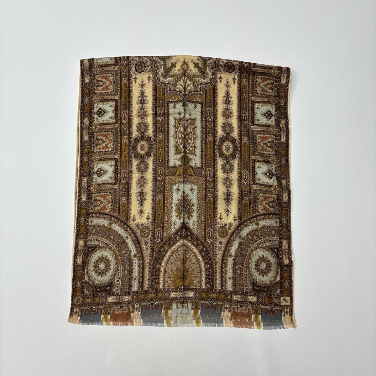 未使用 ETRO エトロ ウール シルク 総柄 ストール ペイズリー サイズ 