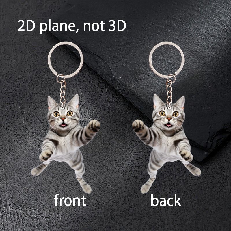 キーホルダー かわいい ジャンプ サバトラ 猫 吊り下げ 平面 2D