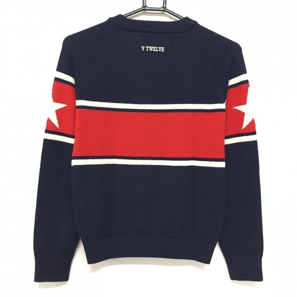 超 V12 セーター ネイビー×レッド 胸元ロゴ ウール100% ニット レディース 1 M ゴルフウェア V12