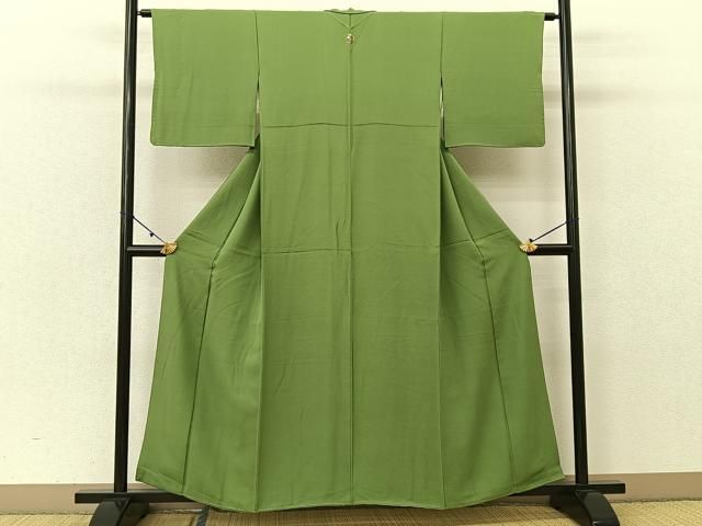 平和屋着物■上質な色無地　抹茶色　正絹　逸品　BAAU3793hj