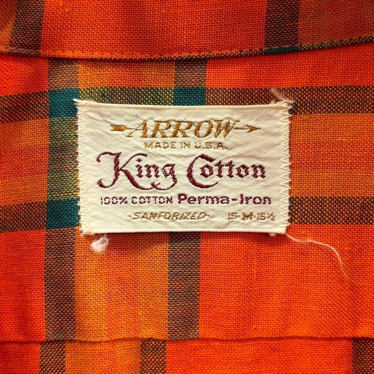 70s Vintage ARROW USA 開襟チェックシャツ 70s ビンテージ ARROW コットン チェックシャツ 開襟 15 1/2 M