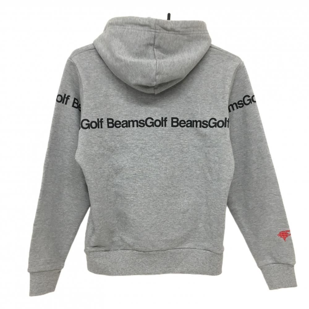 美品】ビームスゴルフ パーカー グレー×黒 ロゴライン 袖刺しゅう プル 