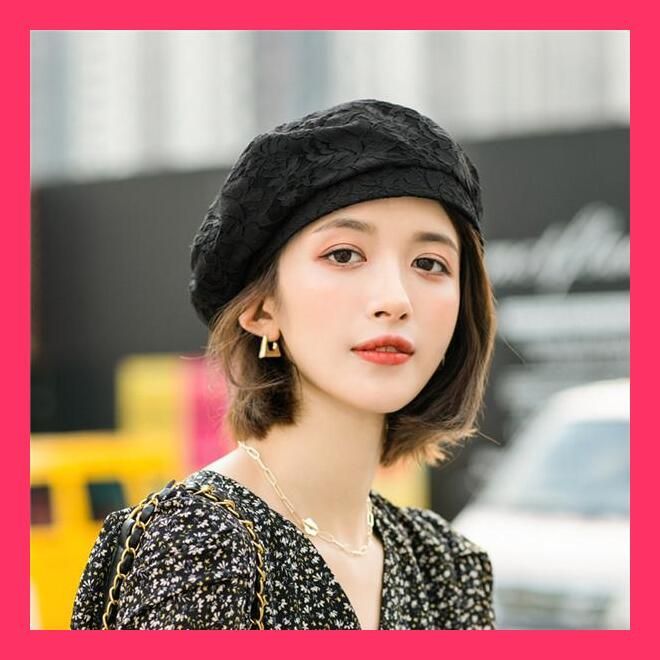 Supreme 花柄ニット帽 グレー　深めで大きめです ☆売れ筋☆ 送料無料 ベレー帽 レディース レース 花柄 全5色