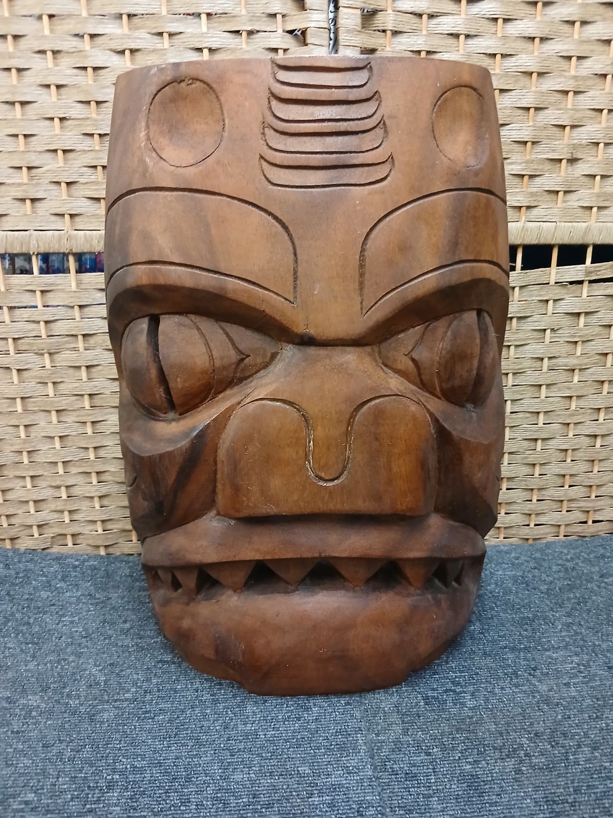 FG01-20250602-30 ハワイ 民芸品 木彫り お面 大型 魔除け ティキ お土産 アジア インドネシア ポリネシア 41*26*12ｃｍ インテリア