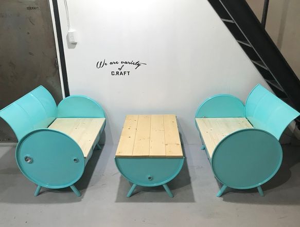 セット価格］ドラム缶リメイク テーブル&ソファセット ガレージライフ