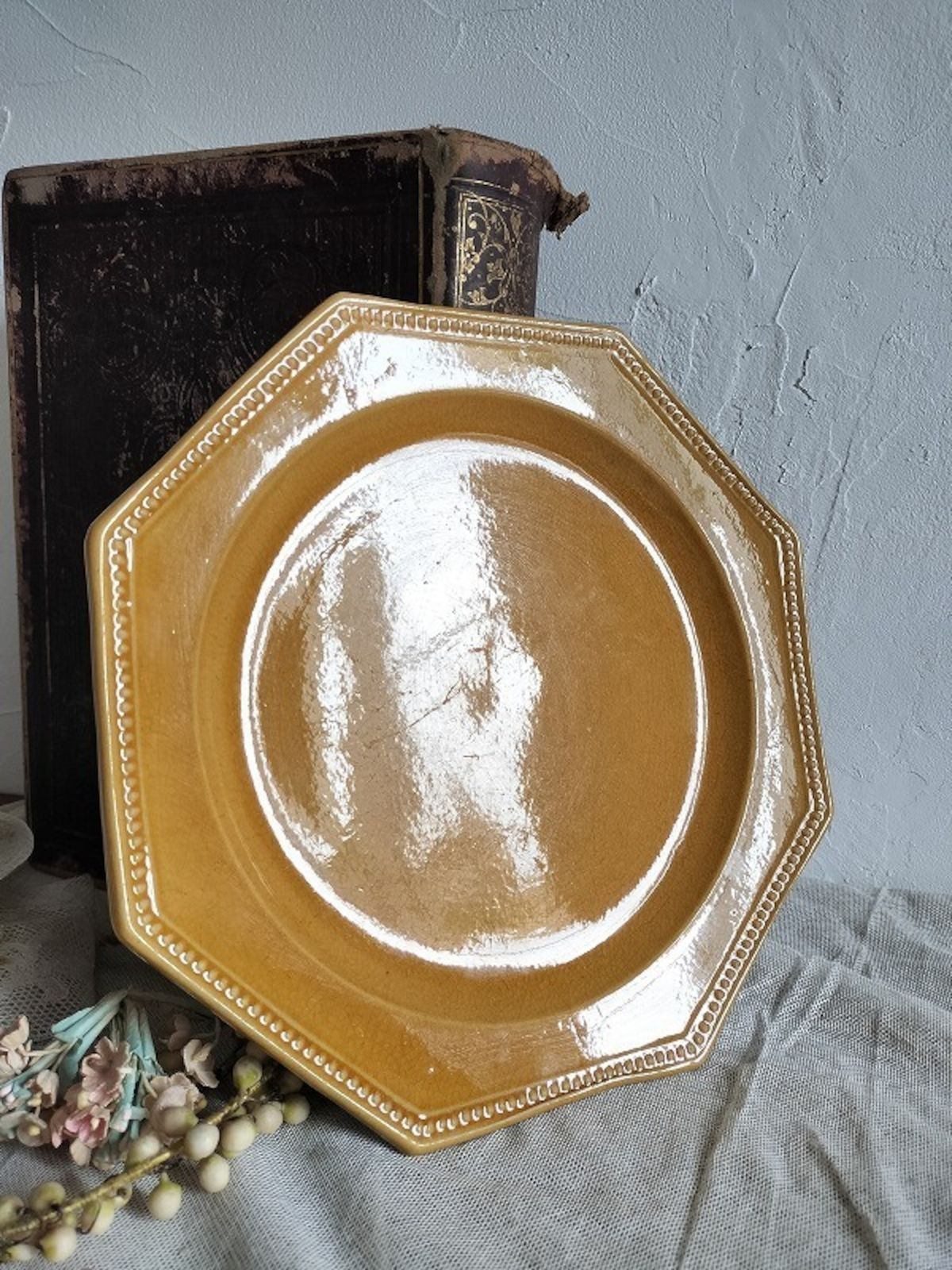 デュルフィ窯 デザート皿 緑釉 南仏 フランスアンティーク B.E