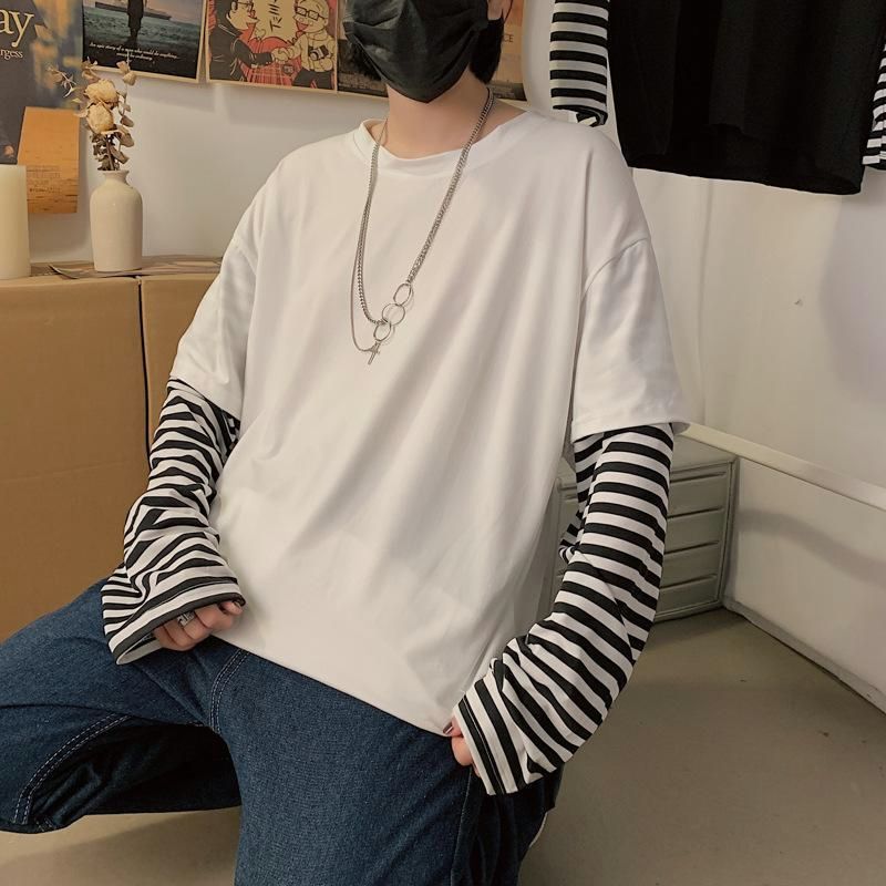 メンズ長袖ボーダーレイヤード切替シャツおしゃれ着回し 楽天市場】重ね着風Tシャツ メンズ 長袖 春 レイヤード ボーダー