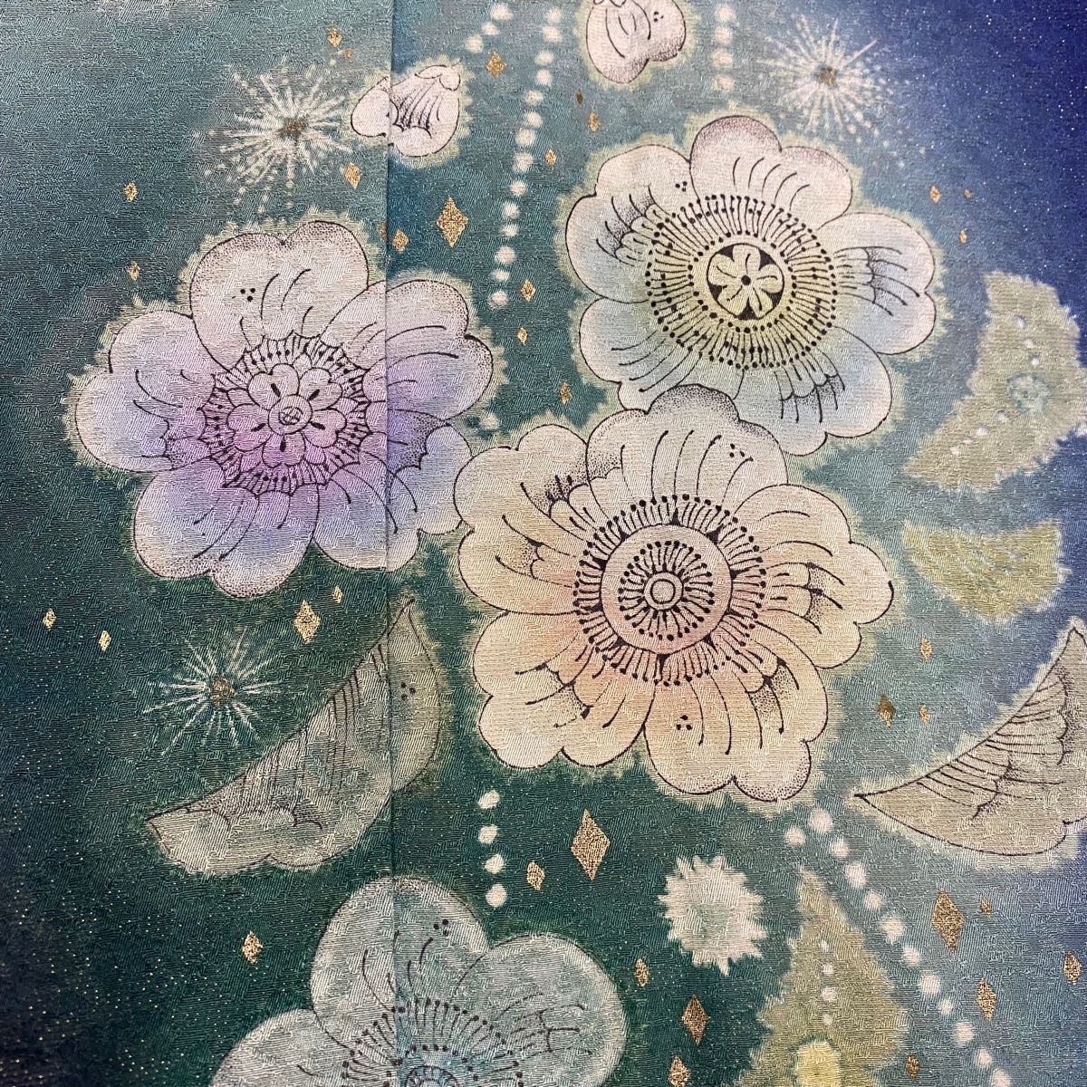 振袖 身丈171cm 裄丈68.5cm L 袷 辻が花柄 金通し 金彩 青 正絹 名品  