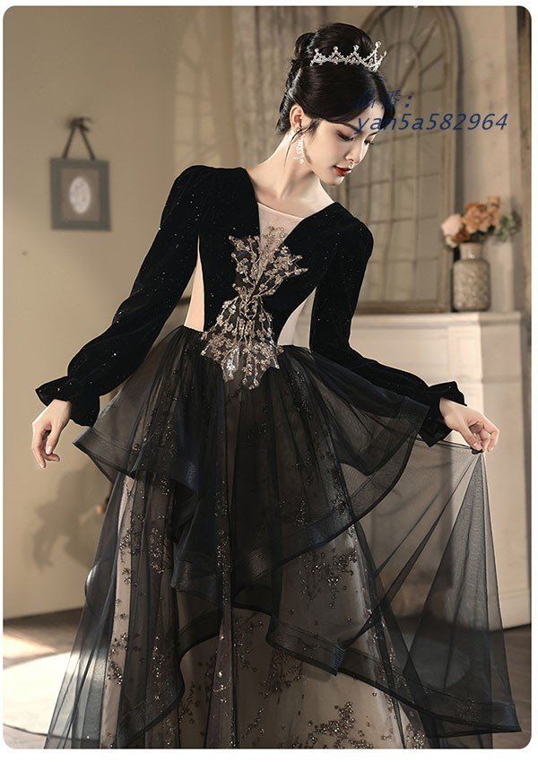 ドレス 大人 ピアノ 発表会 ロング丈 ぽっちゃり 大きいサイズ 演奏会 ワンピース ピアノ発表会 イブニングドレス 袖付き yan 5 a 582964