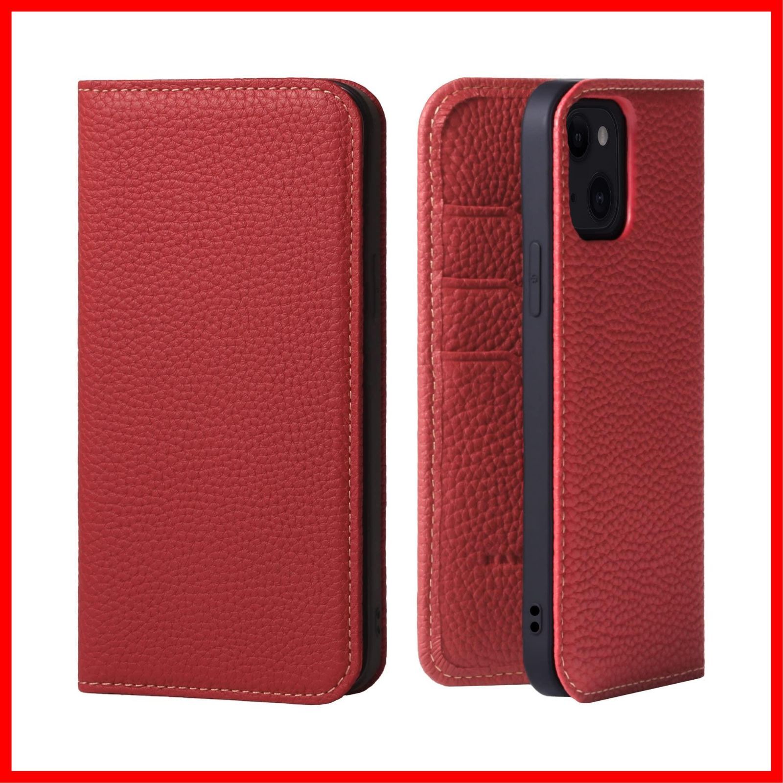 【在庫セール】レッド マグネットなし ギフト シュリンクカーフレザー 付き コードホルダー スタンド PH-14-Red スマホ スマホケース 本革 手帳型 ケース iPhone14 HANATORA