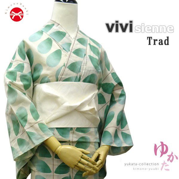 浴衣 レディース ViViSienne Trad（生成り地にグリーンドロップ  
