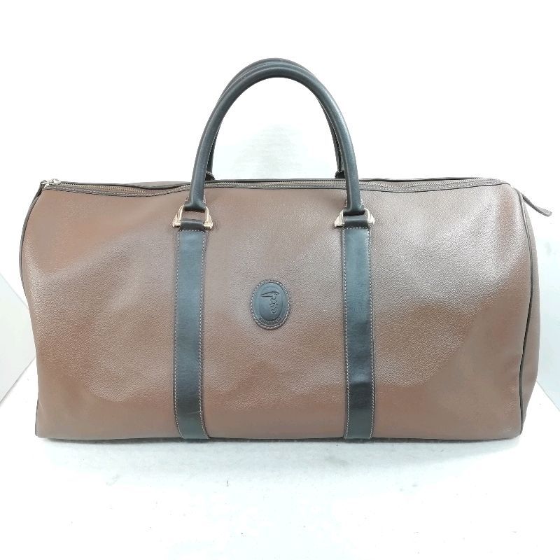 中古】TRUSSARDI ボストンバッグ ブラウン PVCレザー☆キー欠品