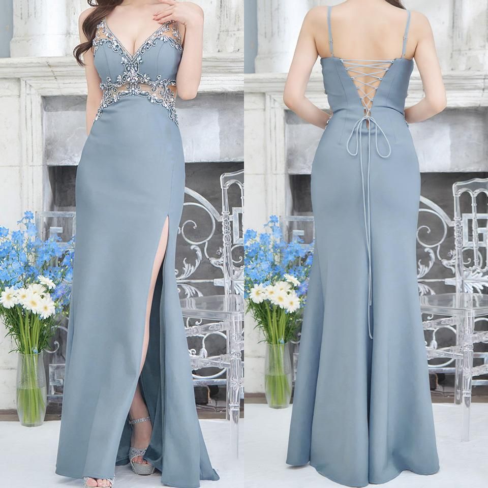 IRMA / イルマ】ビジュー シアー スリット ロングドレス ロスト