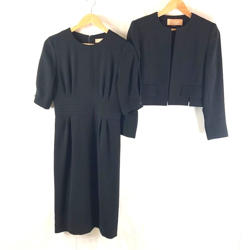 ☀ クロエ Chloe BLACK FORMAL セットアップ ジャケット ワンピース フォーマル スリット 肩パッド 裏地付き 黒 7APサイズ 2025052700119