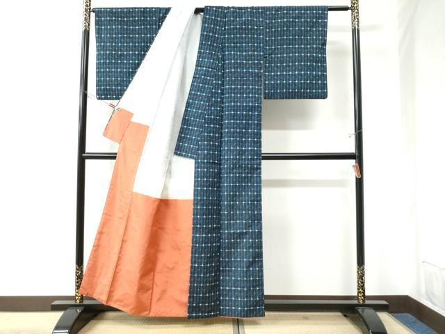 平和屋着物○上質な紬 格子吉祥文 正絹 逸品 CAAU3000yc